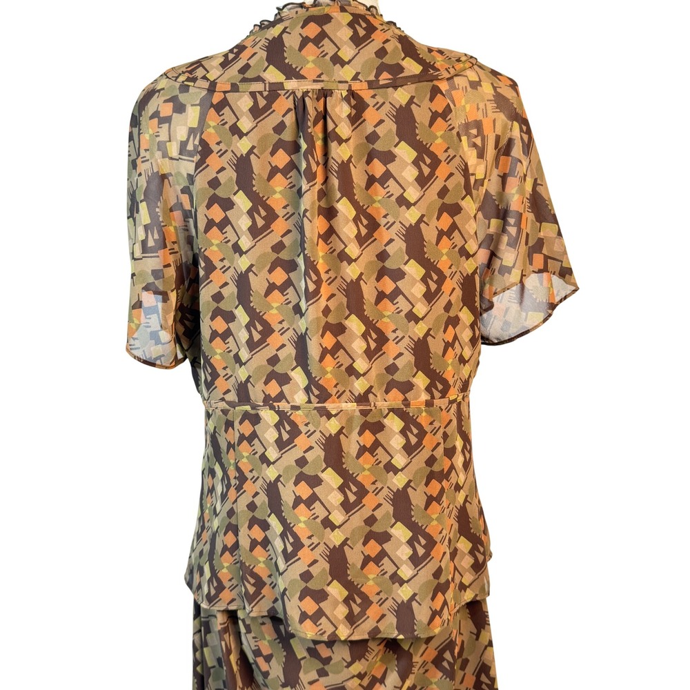 Y2K Vintage Jones Wear 14 2-Piece Skirt Set Geometric Abstract Brown Olive Maxi - Picture 5 of 8